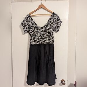 PACT Organic Cotton Fit & Flare Mini Cross-Back Black Floral XXL EUC